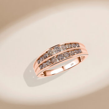 Nat&uuml;rlicher Champagner Diamant Ring, 925 Silber Ros&eacute;gold Vermeil - 1 ct.