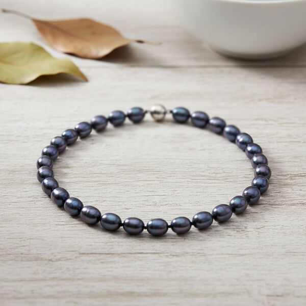 Pfaufarbene Oval Muschelkernperle 50cm Halskette und flexibles Armband image number 3