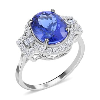 RHAPSODY zertifiziert und gepr&uuml;ft AAAA Tansanit und VS-EF Diamant Ring in 950 Platin - 5,29 ct.