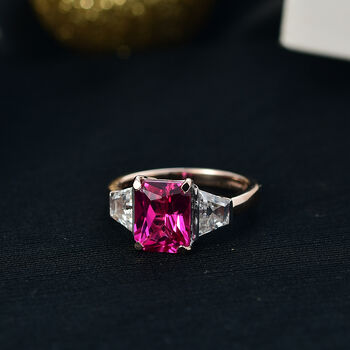 LUXURIANT - AAA Lab Created Rosa Saphir, Moissanit Ring 925 Silber (Gr&ouml;&szlig;e 17.00) ca. 3.92 ct