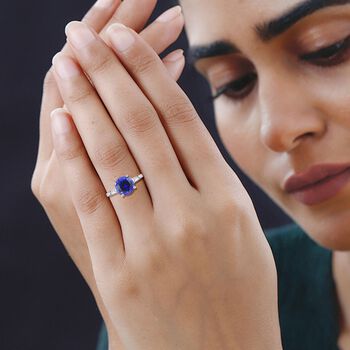 RHAPSODY zertifiziert und gepr&uuml;ft AAAA Tansanit und Diamant Ring in 950 Platin - 2,21 ct.