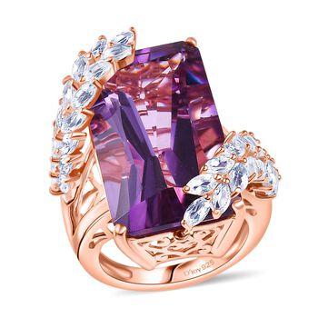 D'Joy AAA Rose De France Amethyst, Wei&szlig;er Topas Ring 925 Silber 750 Ros&eacute;gold Vermeil (Gr&ouml;&szlig;e 17.00) ca. 23,70 ct