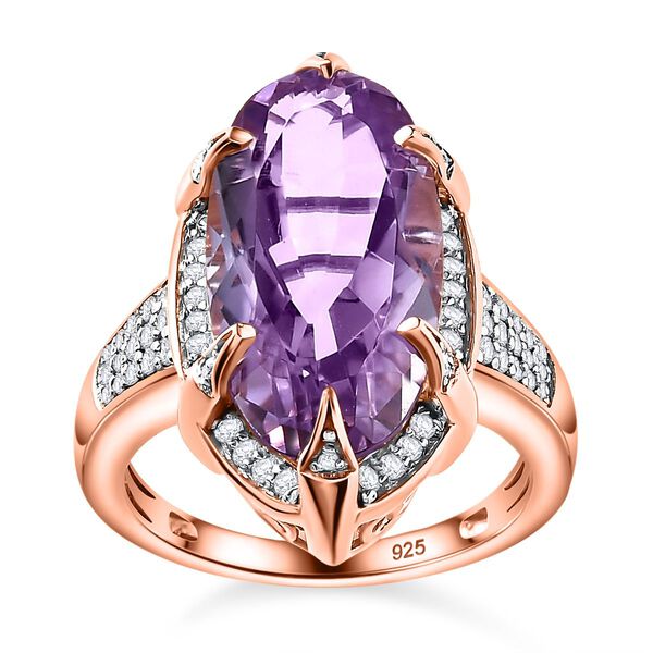 Rose De France Amethyst, Wei&szlig;er Zirkon Ring, 925 Silber ros&eacute;vergoldet, (Gr&ouml;&szlig;e 18.00), ca. 9.14 ct image number 4