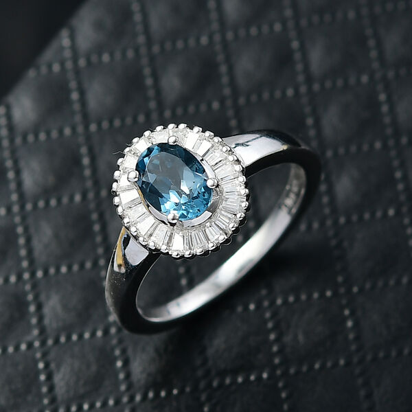 D'Joy London Blau Topas, Moissanit Ring 925 Silber rhodiniert (Gr&ouml;&szlig;e 18.00) ca. 1.42 ct image number 2