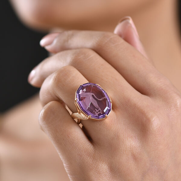 GP - AA Rose De France Amethyst, Kanchanaburi Blauer Saphir Ring 925 Silber 750 Ros&eacute;gold vermeil (Gr&ouml;&szlig;e 17.00) ca. 17,36 ct image number 3