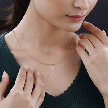 LUXURIANT SI-GH Labor Diamant Kreuz Anh&auml;nger mit 50cm Kette, 925 Silber 750 Gelbgold Vermeil - 0,33 ct.