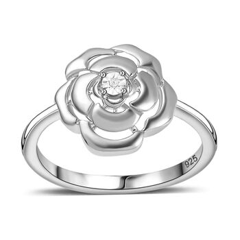 Wei&szlig;er Diamant P Rosendesign-Ring, 925 Silber platiniert (Gr&ouml;&szlig;e 18.00) ca.