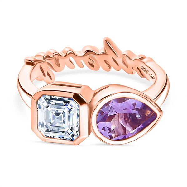 GP Amore Kollektion - Moissanit, Rose De France Amethyst Ring 925 Silber 750 Ros&eacute;gold Vermeil (Gr&ouml;&szlig;e 17.00) ca. 2.20 ct
