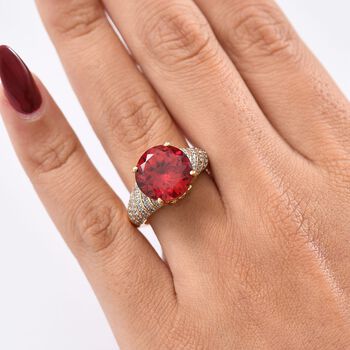 Djoy Lab Created Padparadscha-Saphir, Wei&szlig;er Zirkon Ring 925 Silber 750 Gelbgold Vermeil (Gr&ouml;&szlig;e 17.00) ca. 9,31 ct