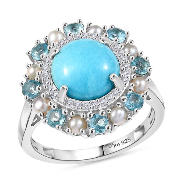 D'Joy AA Sleeping Beauty T&uuml;rkis, S&uuml;&szlig;wasserperle, Apatit und Zirkon Ring und Anh&auml;nger mit 50cm Kette image number 11