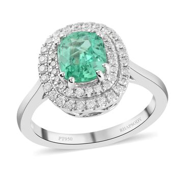 Rhapsody AAAA Kolumbianischer Smaragd, Wei&szlig;er Diamant Ring 950 Platin (Gr&ouml;&szlig;e 18.00) ca. 1.40 ct