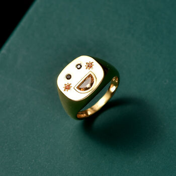GP Celestial Kollektion - Citrin, Schwarzer Spinell Ring 925 Silber 750 Gelb Vergoldet (Gr&ouml;&szlig;e 19.00) ca. 0.59 ct