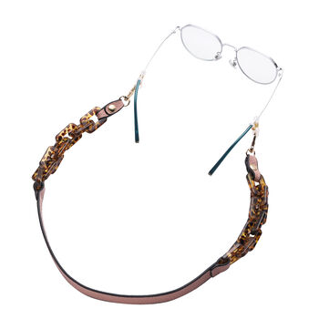 Brillenkette mit Echtlederband, Leopardenmuster, Rosa und Gold