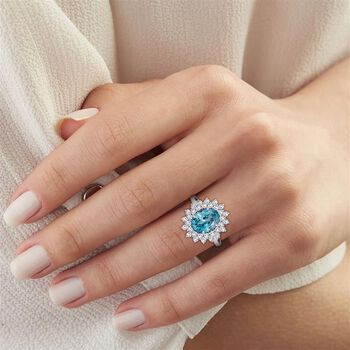 AAA Blauer Zirkon, Lab Grown Diamant Ring 375 Wei&szlig; Gold (Gr&ouml;&szlig;e 18.00) ca. 5,14 ct
