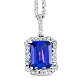 RHAPSODY zertifiziert und gepr&uuml;ft AAAA Tansanit und VS Diamant Anh&auml;nger mit Kette in 950 Platin - 3 ct.