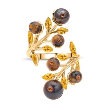 Gelbes Tigerauge und mehrfarbiger Kristall-Ring - 2 ct.