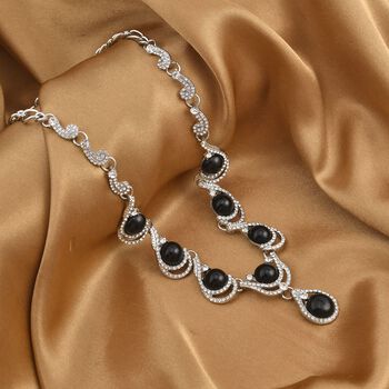 Schwarzes Obsidian, wei&szlig;es Kristall Collier, ca. 50 cm + 5 cm Extender