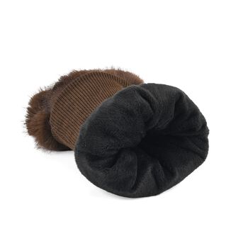 Flauschige F&auml;ustlinge mit Kunstfell und Strickb&uuml;ndchen, Einheitsgr&ouml;&szlig;e, Dunkelbraun