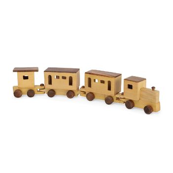 Haldu & Sheesham Holz, handgefertigter Holzspielzeug-Zug mit F&auml;chern, Gr&ouml;&szlig;e 45,5x4,25x8,25 cm, Braun