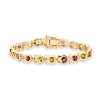 GP - AA Mehrfarbige Edelsteine Armband ca. 20 cm 925 Silber 750 Gelbgold vermeil ca. 5,12 ct.