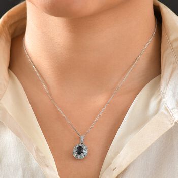 RHAPSODY zertifiziert und gepr&uuml;ft AAAA ceylonfarbener blauer Saphir, Paraiba Turmalin und VS Diamant Anh&auml;nger in 950 Platin - 1,91 ct.
