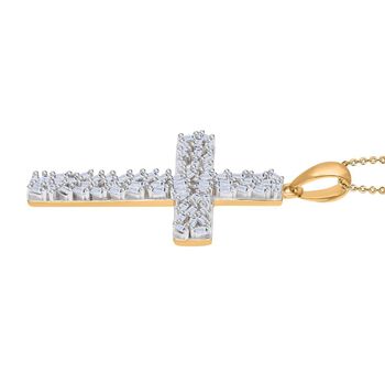 LUXURIANT SI-GH Labor Diamant Kreuz Anh&auml;nger mit 50cm Kette, 925 Silber 750 Gelbgold Vermeil - 0,33 ct.