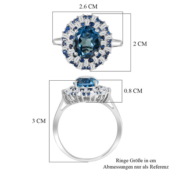 D'Joy London Blau Topas, Wei&szlig;er Zirkon Ring 925 Silber rhodiniert (Gr&ouml;&szlig;e 17.00) ca. 6,53 ct image number 7