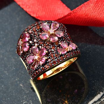 D'Joy Rosa Turmalin, Mosambik Granat Ring 925 Silber 750 Gelbgold Vermeil (Gr&ouml;&szlig;e 18.00) ca. 4,36 ct