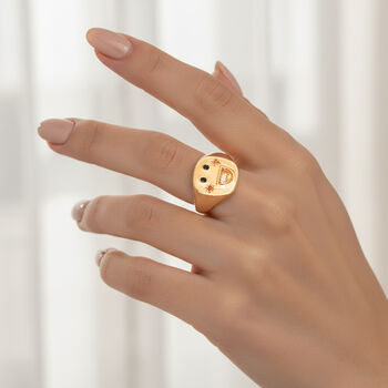 GP Celestial Kollektion - Citrin, Schwarzer Spinell Ring 925 Silber 750 Gelb Vergoldet (Gr&ouml;&szlig;e 19.00) ca. 0.59 ct