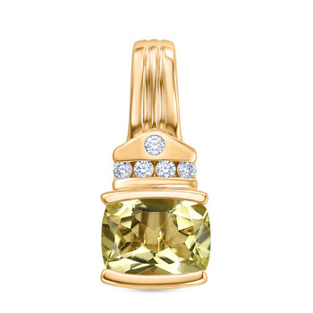D'Joy AAA Ouro Verde-Quarz, Wei&szlig;er Zirkon Anh&auml;nger 925 Silber 750 Vergoldet ca. 1,48 ct.