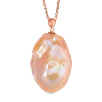D'Joy AAAA Pfirsich-S&uuml;&szlig;wasser Barockperle Anh&auml;nger mit 50cm Kette, 925 Silber ros&eacute;vergoldet