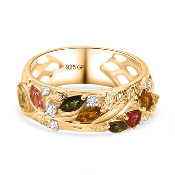 AA Mehrfarbig-Turmalin Ring 925 Silber 750 Gelbgold Vermeil (Gr&ouml;&szlig;e 17.00) ca. 1,30 ct