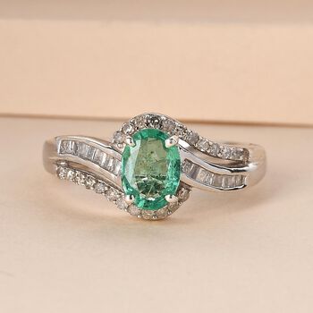 AA &Auml;thiopischer Smaragd und wei&szlig;er Diamant-Ring, 925 Silber platiniert  ca. 0,93 ct