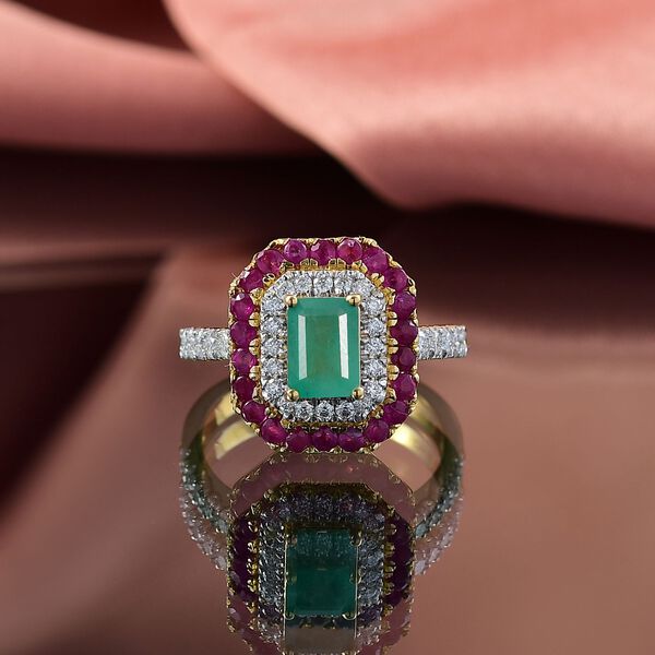 D&rsquo;Joy AAA Kagem sambischer Smaragd, Mosambik Rubin und Moissanit Ring - 2.19 ct. image number 2