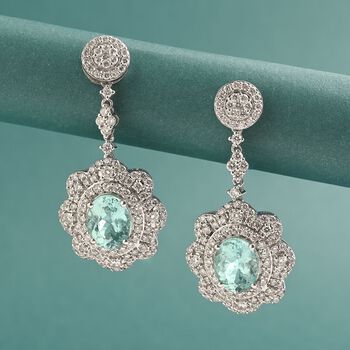 CHAIRMAN VAULT COLLECTION - AAAA Paraiba Turmalin, Wei&szlig;er Diamant Ohrringe,zertifiziert und gepr&uuml;ft, 950 Platin ca. 5.51 ct