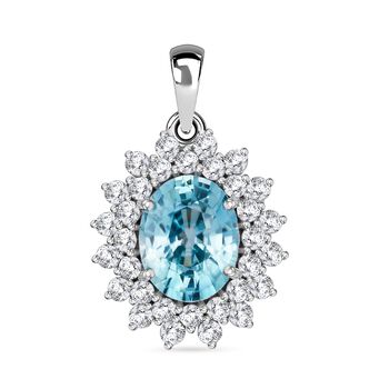 AAA Blauer Zirkon, Lab Grown Diamant Anh&auml;nger 375 Gold Wei&szlig; ca. 5,14 ct.