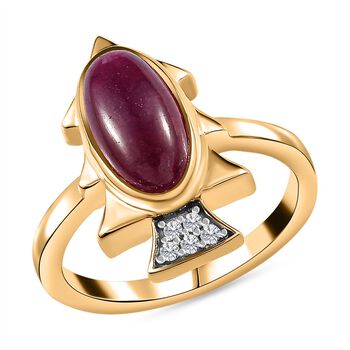 Afrikanischer Rubin (Fissure gef&uuml;llt), Kanchanaburi Blauer Saphir Ring, 925 Silber Gelbgold Vermeil (Gr&ouml;&szlig;e 20.00), ca. 4.38 ct