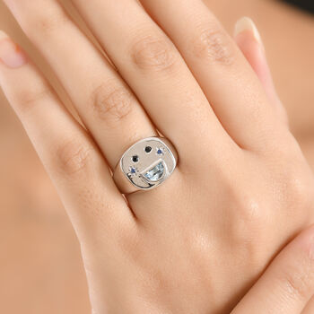 GP Celestial Kollektion- himmelblauer Topas, schwarzer Spinell und blauer Saphir Ring, 925 Silber platiniert - 0,52 ct.
