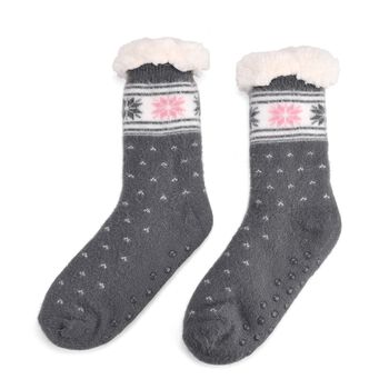Kuschelige Sherpa Socken, Schneeflockenmuster, Grau