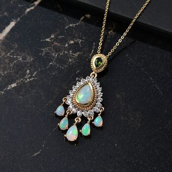 D'Joy AA nat&uuml;rlicher, &auml;thiopischer Welo Opal, Chromdiopsid und Zirkon Anh&auml;nger mit 50cm Kette - 1,92 ct.