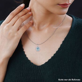 AAA Blauer Zirkon, Lab Grown Diamant Anh&auml;nger 375 Gold Wei&szlig; ca. 5,14 ct.