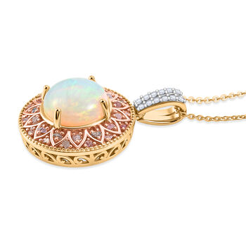 D'Joy AAA nat&uuml;rlicher, &auml;thiopischer Welo Opal, rosa Diamant und Zirkon Anh&auml;nger mit 50cm Kette - 3,70 ct.