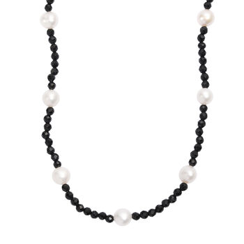 D'Joy Schwarzer Spinell, S&uuml;&szlig;wasser Perle Halskette ca. 60 cm 925 Silber Rhodiniert 45.00 ct