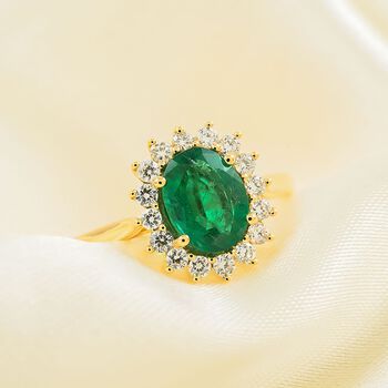 AAA Kagem sambischer Smaragd und Diamant Ring in 585 Gold - 2,18 ct.