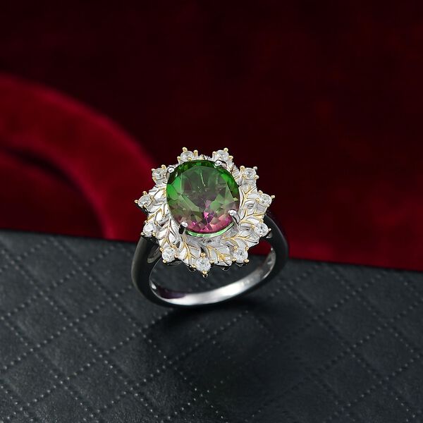 D'Joy Wassermelonen Triplett Quarz und Zirkon zweifarbiger Ring und Anh&auml;nger mit 45cm Kette image number 9