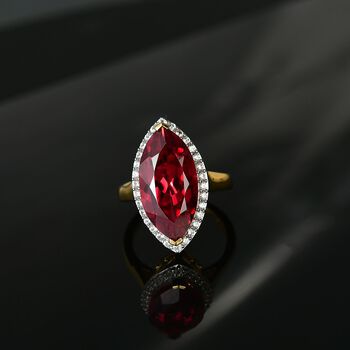 Marquise Dawn - D joy Lab Created Padparadscha-Saphir , Wei&szlig;er Zirkon Ring 925 Silber 750 Gelbgold Vermeil (Gr&ouml;&szlig;e 16.00) ca. 11.92 ct