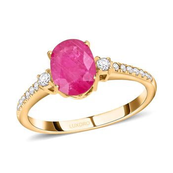 LUXORO AAA Nat&uuml;rlicher Mosambik-Rubin, Wei&szlig;er Diamant Ring 585 Gold (Gr&ouml;&szlig;e 17.00) ca. 1,60 ct