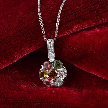 D'joy Mehrfarbiger-Turmalin Anh&auml;nger mit Kette ca. 50 cm, 925 Silber platiniert ca. 1.49 ct