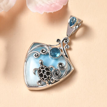 Sajen Silber - Larimar, Schweizer Blauer Quarz Anh&auml;nger 925 Silber rhodiniert ca. 23.72 ct