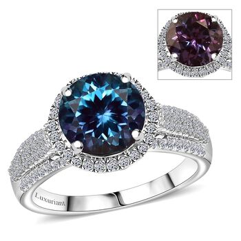 LUXURIANT DIAMOND- zertifiziert und gepr&uuml;ft AAA Labor Alexandrit und Labor Diamant Ring in 417 Wei&szlig;gold - 4,44 ct.